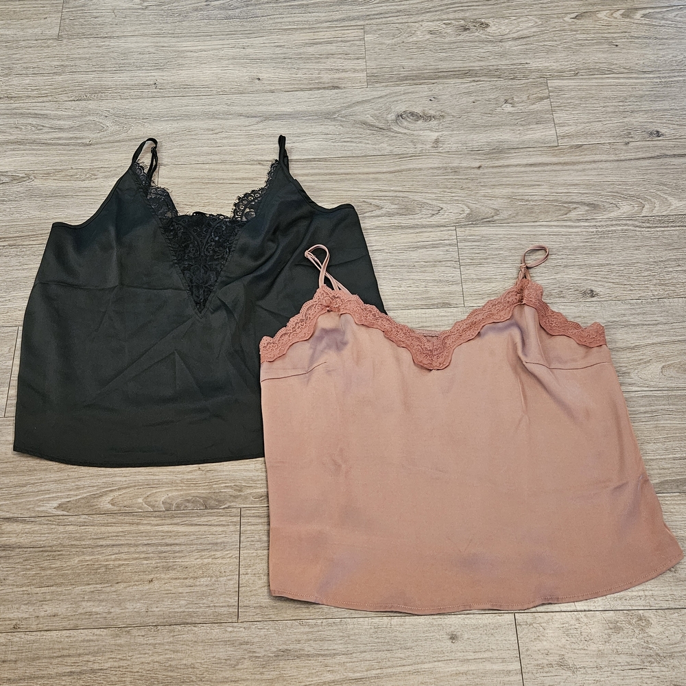 SHEIN Bundle - Black and‎ Pink Lace Trim Camisoles